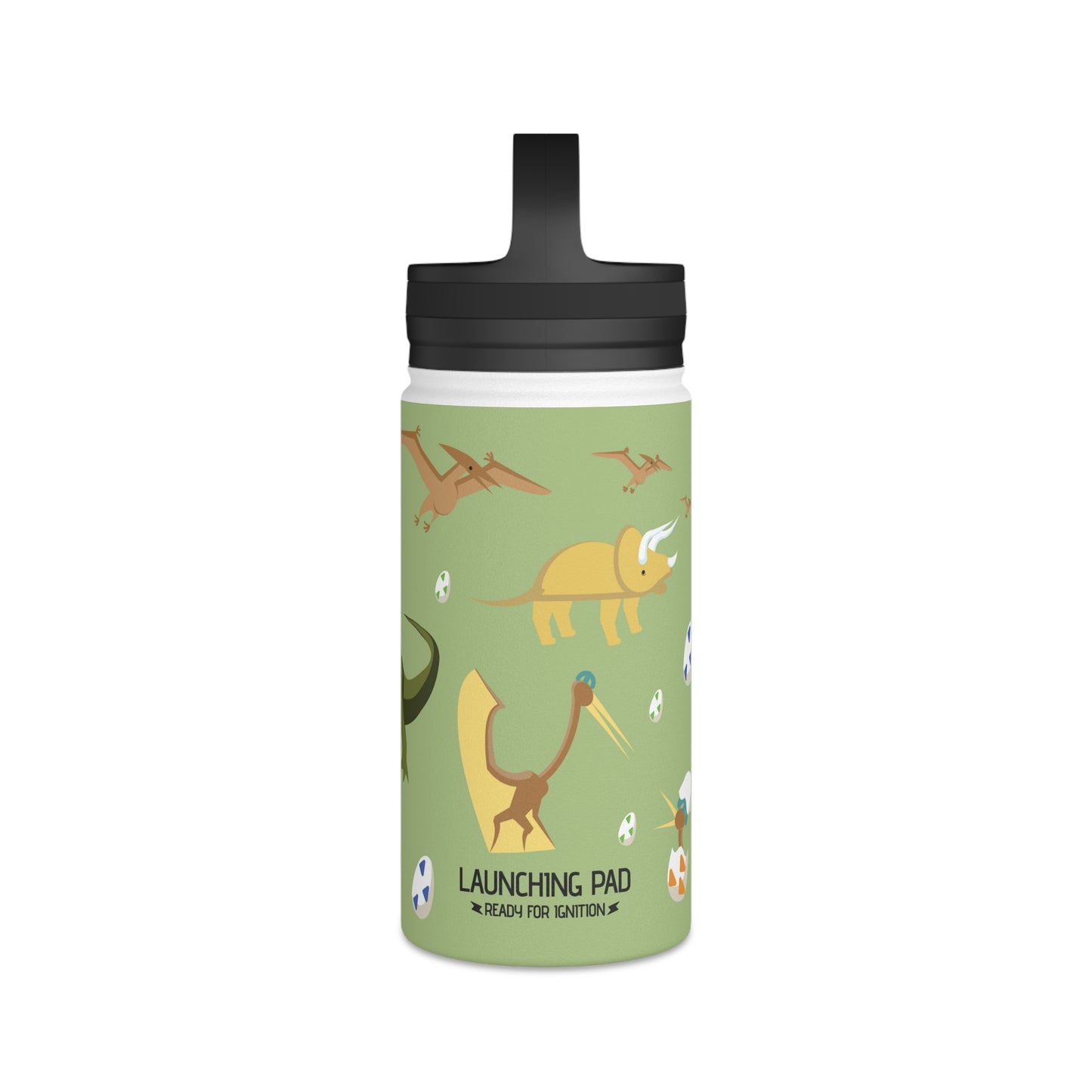Dino Stainless Steel Water Bottle, Handle Lid, readyforignition.com