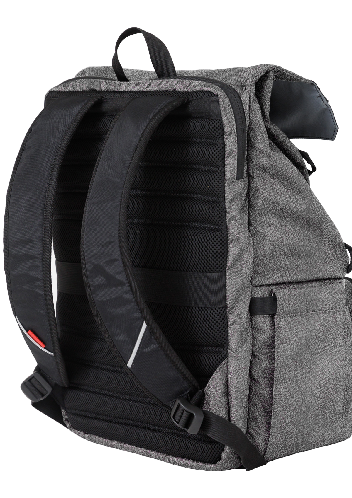 Launching Pad Gray Backpack side view of comfortable straps, Launching Pad