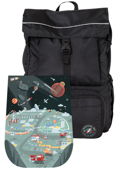 Launching Pad black backpack with space mat, readyforignition.com