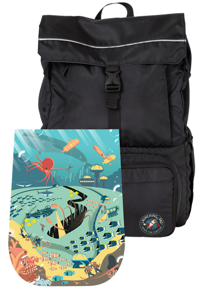 Launching Pad black backpack with underwater mat, readyforignition.com