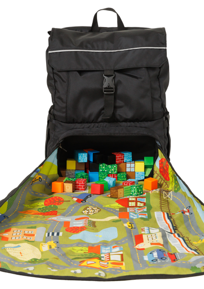 Launching Pad Backpack open playmat with toys